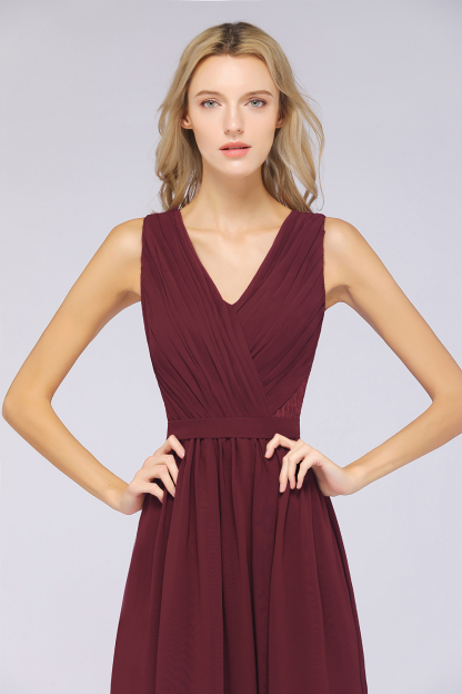 Abendkleid Lang V Ausschnitt | Brautjungfernkleider Günstig Weinrot