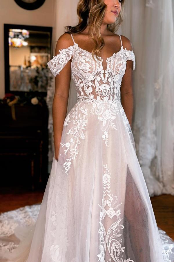 Elegante Brautkleider A Linie Spitze | Hochzeitskleider Günstig