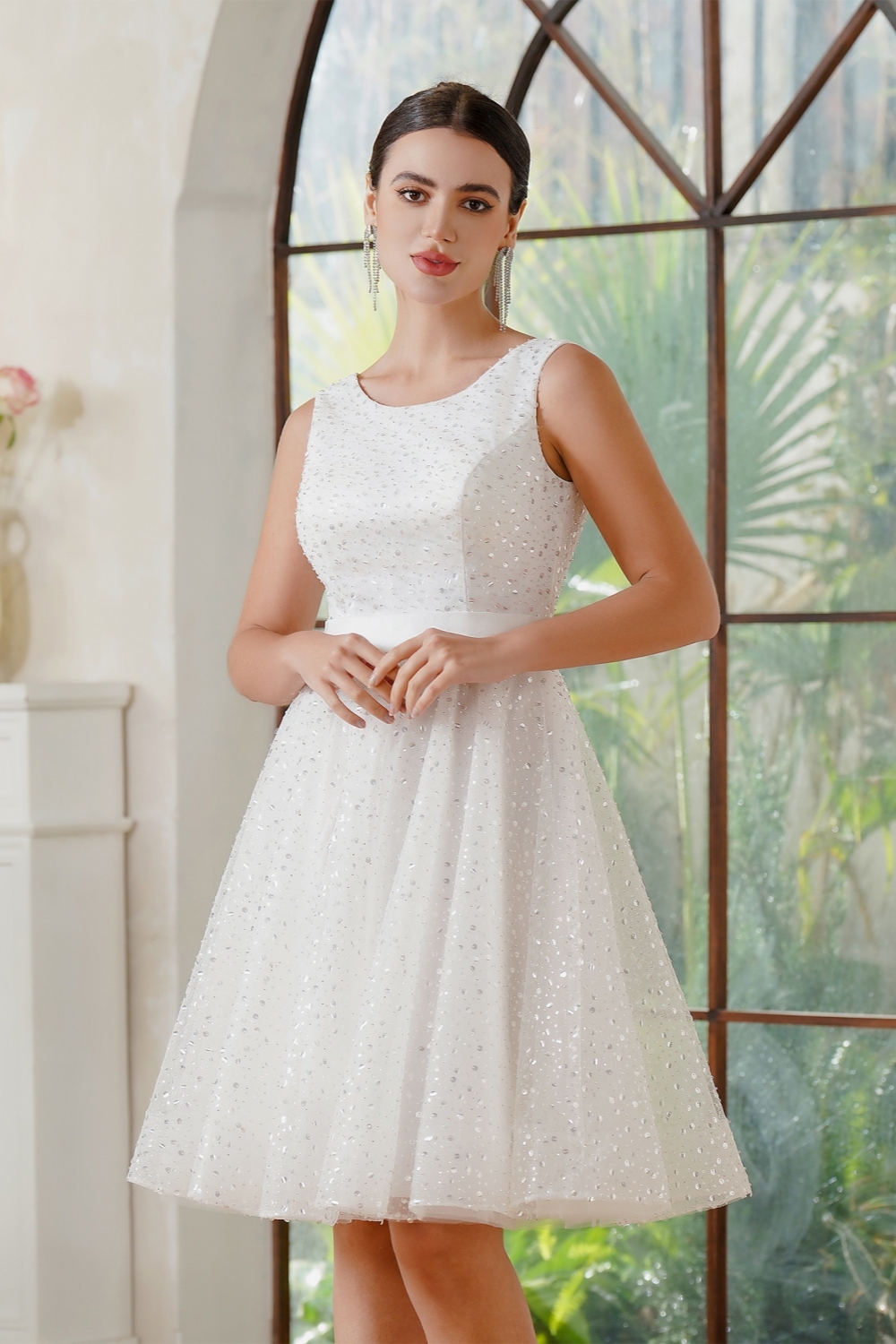 Schlichte Hochzeitskleider Kurz | Brautkleider A Linie Glitzer