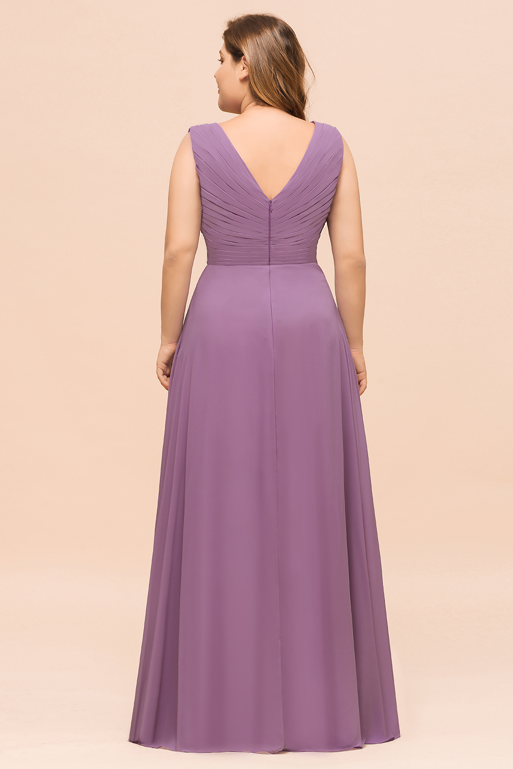 Flieder Brautjungfernkleider Große Größe | Chiffon Kleider mit Spitze-Misshow.de