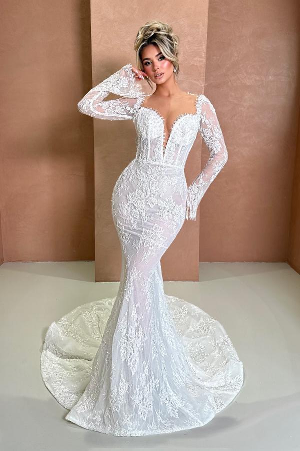 Elegante Abendkleider Lang Weiß | Abiballkleid mit Spitze