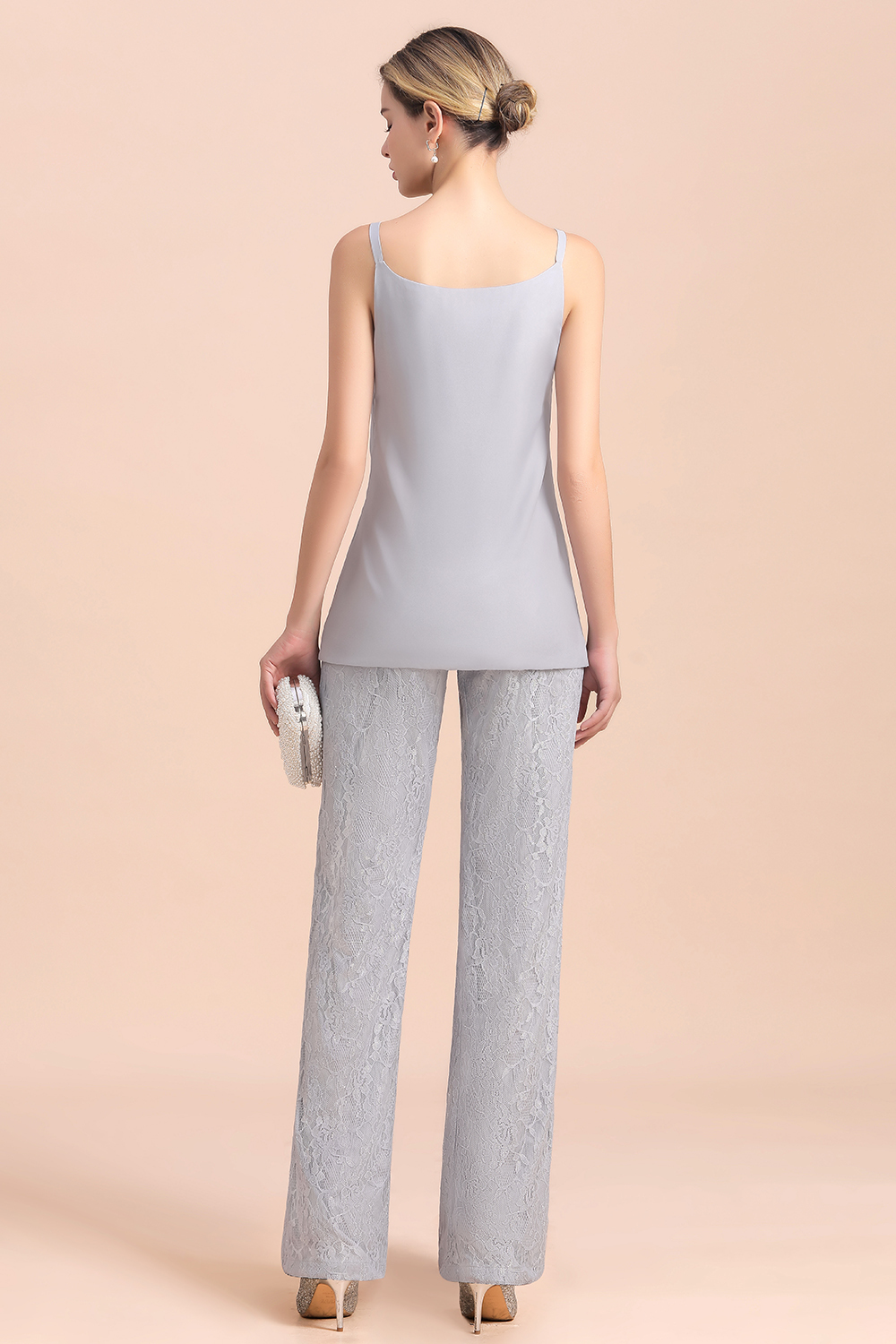 Silber Brautmutterkleider Jumpsuit | Brautmutterkleid mit Stola