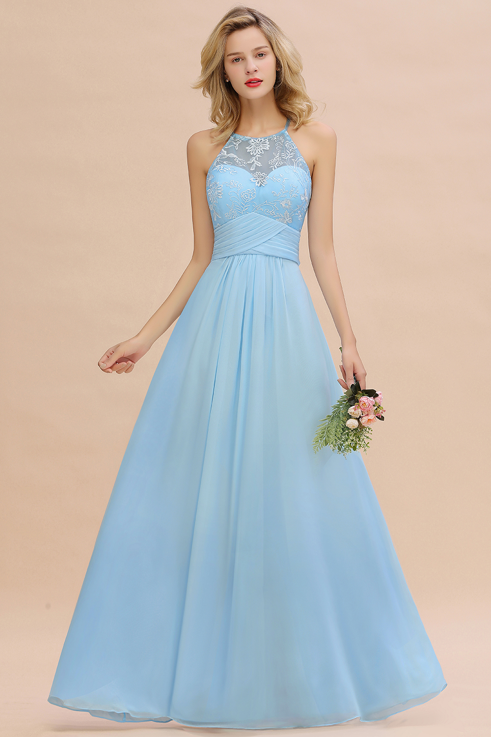 Abendkleider Lang Blau | Brautjungfernkleider Chiffon Günstig