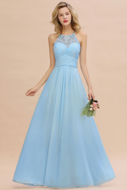 Abendkleider Lang Blau | Brautjungfernkleider Chiffon Günstig