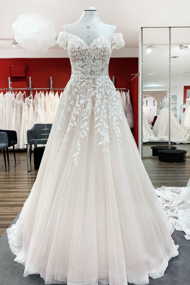 Elegante Brautkleider A Linie | Hochzeitskleider mit Spitze-Misshow.de