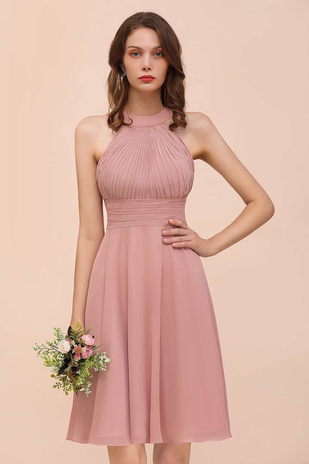 Brautjungfernkleider Altrosa Kurz | Chiffon Kleider Günstig