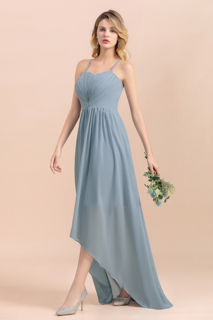Dusty Blau Brautjungfernkleider Lang Chiffon | Hochzeitspartykleider günstig