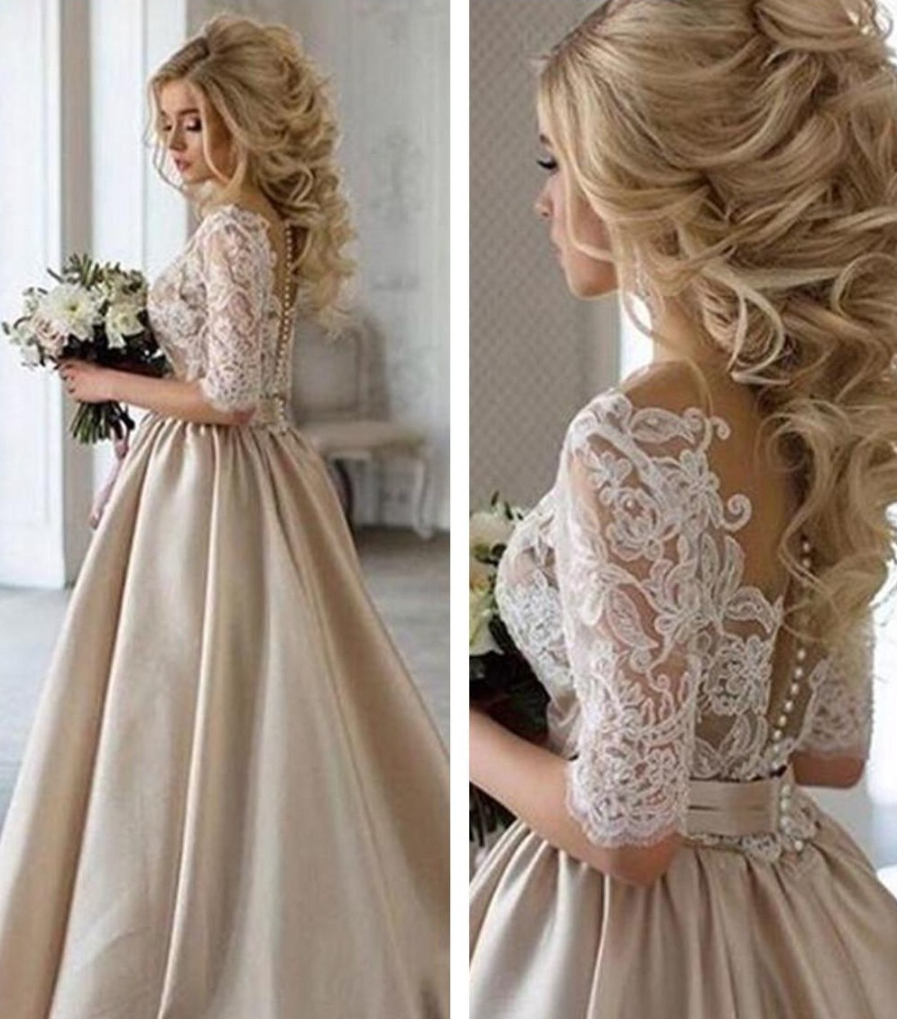 Vintage Brautkleid A Linie | Hochzeitskleider Mit Spitze Ärmel-Misshow.de