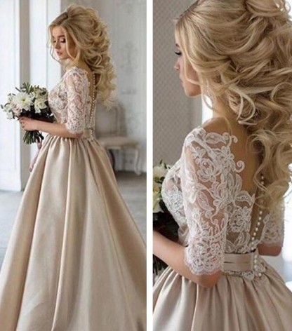 Vintage Brautkleid A Linie | Hochzeitskleider Mit Spitze Ärmel
