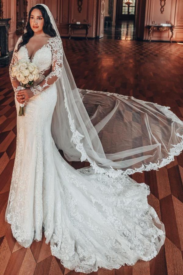 Schöne Hochzeitskleider mit Ärmel | Brautkleider Meerjungfrau Spitze