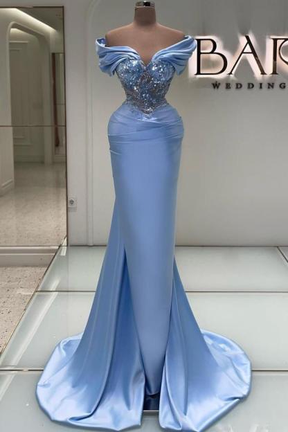 Heller Blaue Abendkleider Lang | Abiballkleider Mit Glitzer