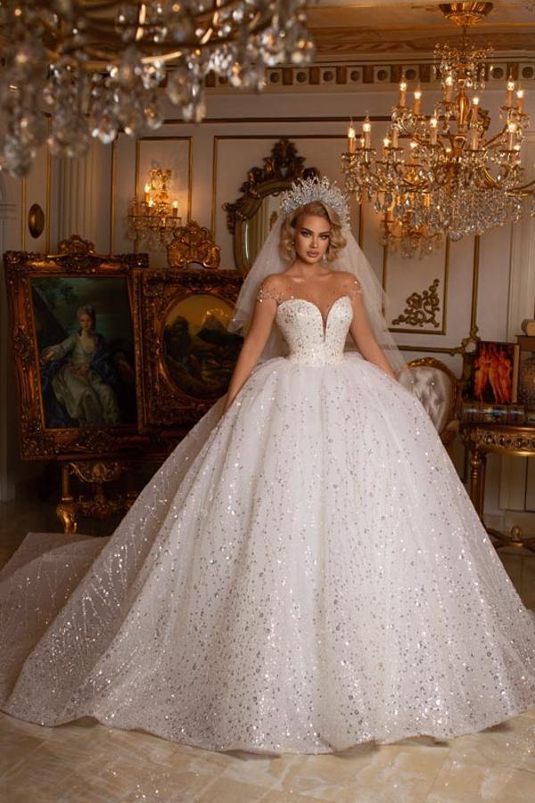 Romantic Brautkleider Prinzessin | Hochzeitskleider mit Glitzer