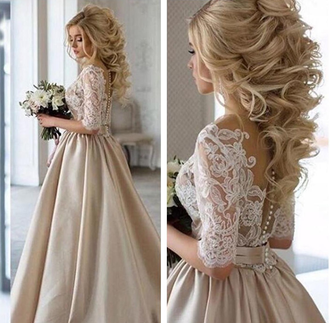 Vintage Brautkleid A Linie | Hochzeitskleider Mit Spitze Ärmel