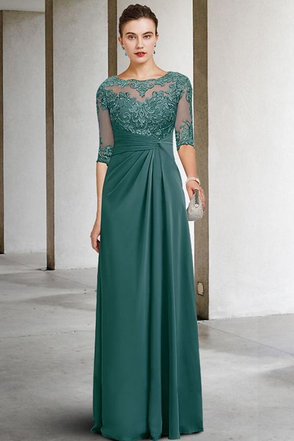 Brautmutterkleider Lang Grün | Chiffon Kleider für Brautmutter