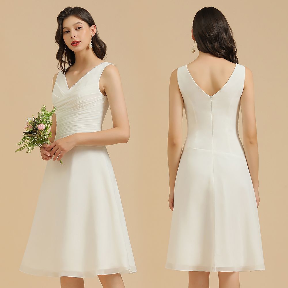 Weiße Brautjungfernkledier Kurz | Chiffon Kleider Abendmoden