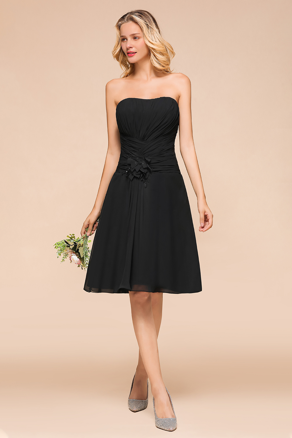 Schlichtes Brautjungfernkleid Schwarz | Brautjungfernkleider Kurz
