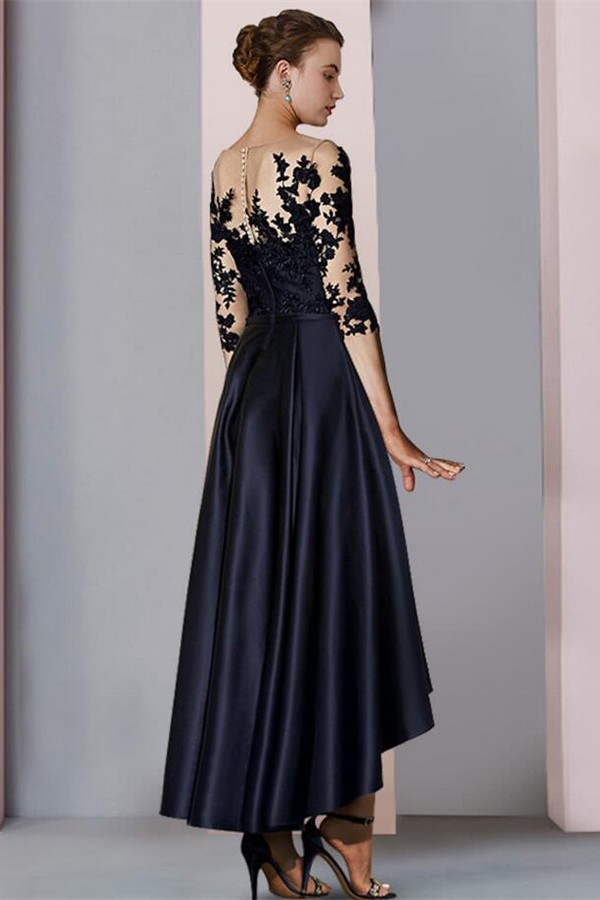 Schwarzes Brautmutterkleid Kurz | Brautmutterkleider mit Ärmel-Misshow.de