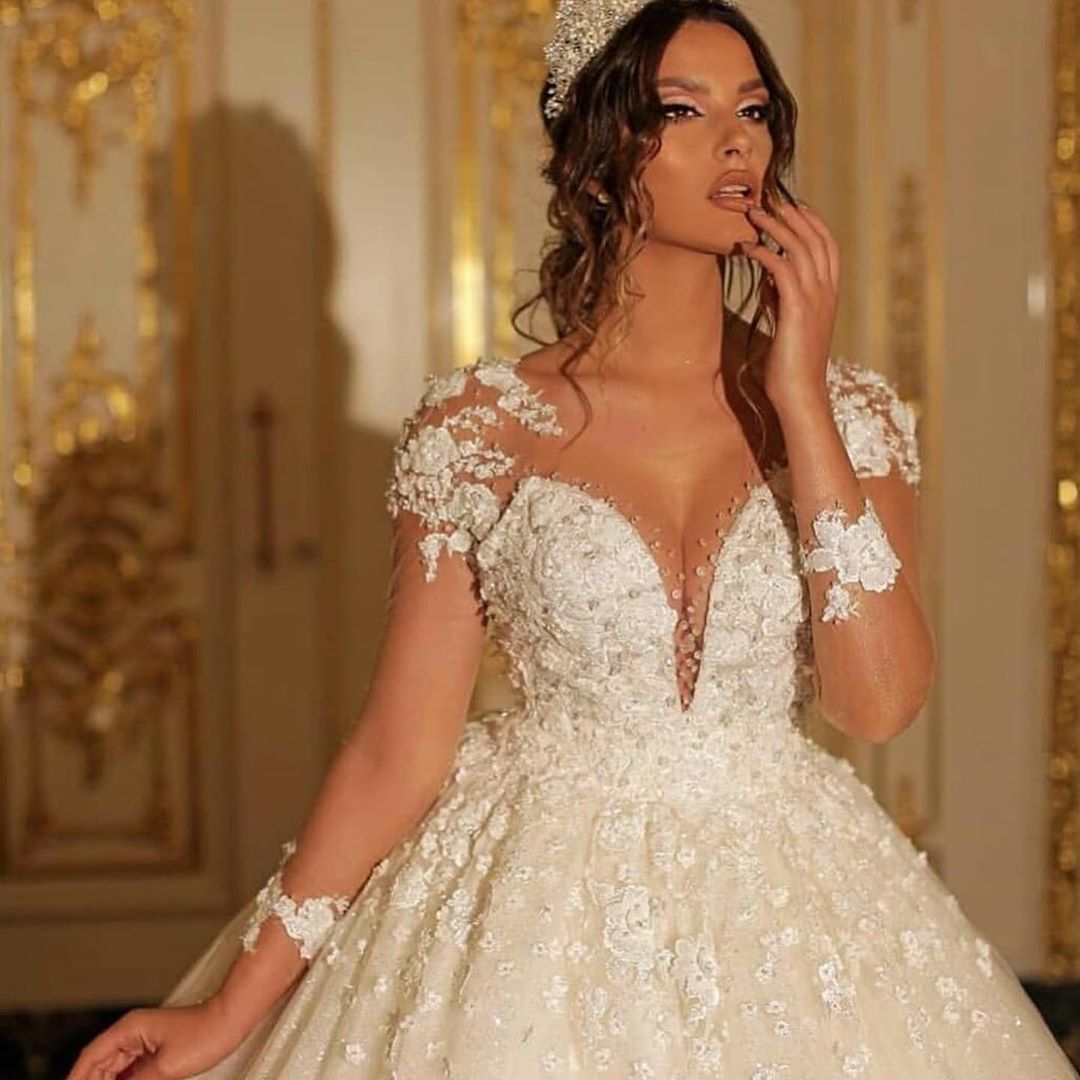 Designer Hochzeitskleider mit Ärmel | Satin Brautkleider mit Spitze-Misshow.de