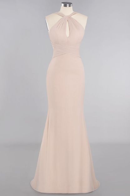 Brautjungfernkleider Lang Günstig | Chiffon Abendkleid Rosa