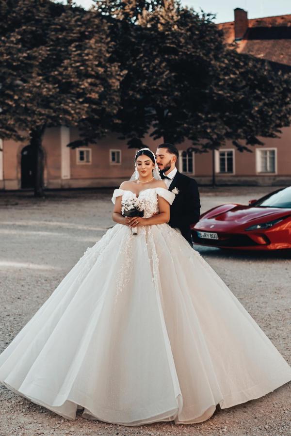 Neue Hochzeitskleider mit Spitze | Brautkleider A Linie Glitzer