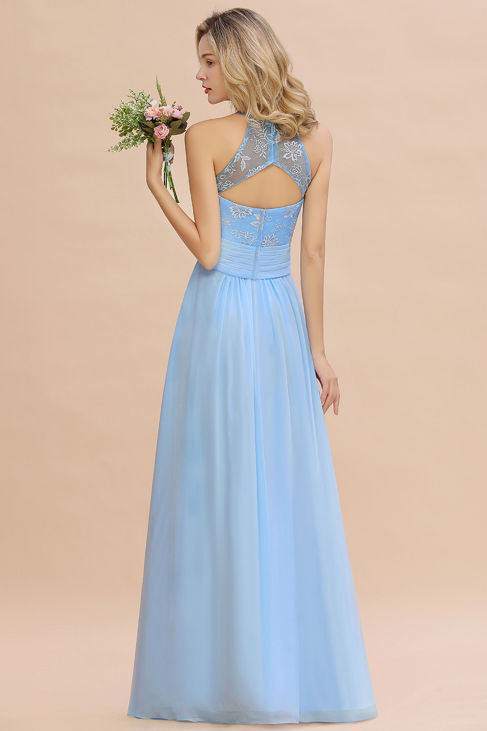 Abendkleider Lang Blau | Brautjungfernkleider Chiffon Günstig-Misshow.de