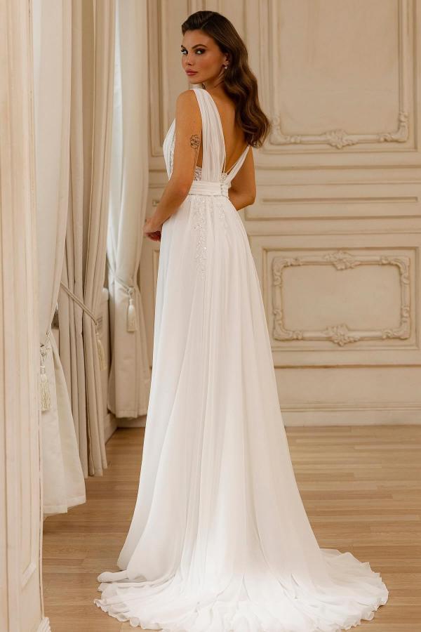 Schlichte Hochzeitskleider A Linie | Sommer Brautkleider Chiffon