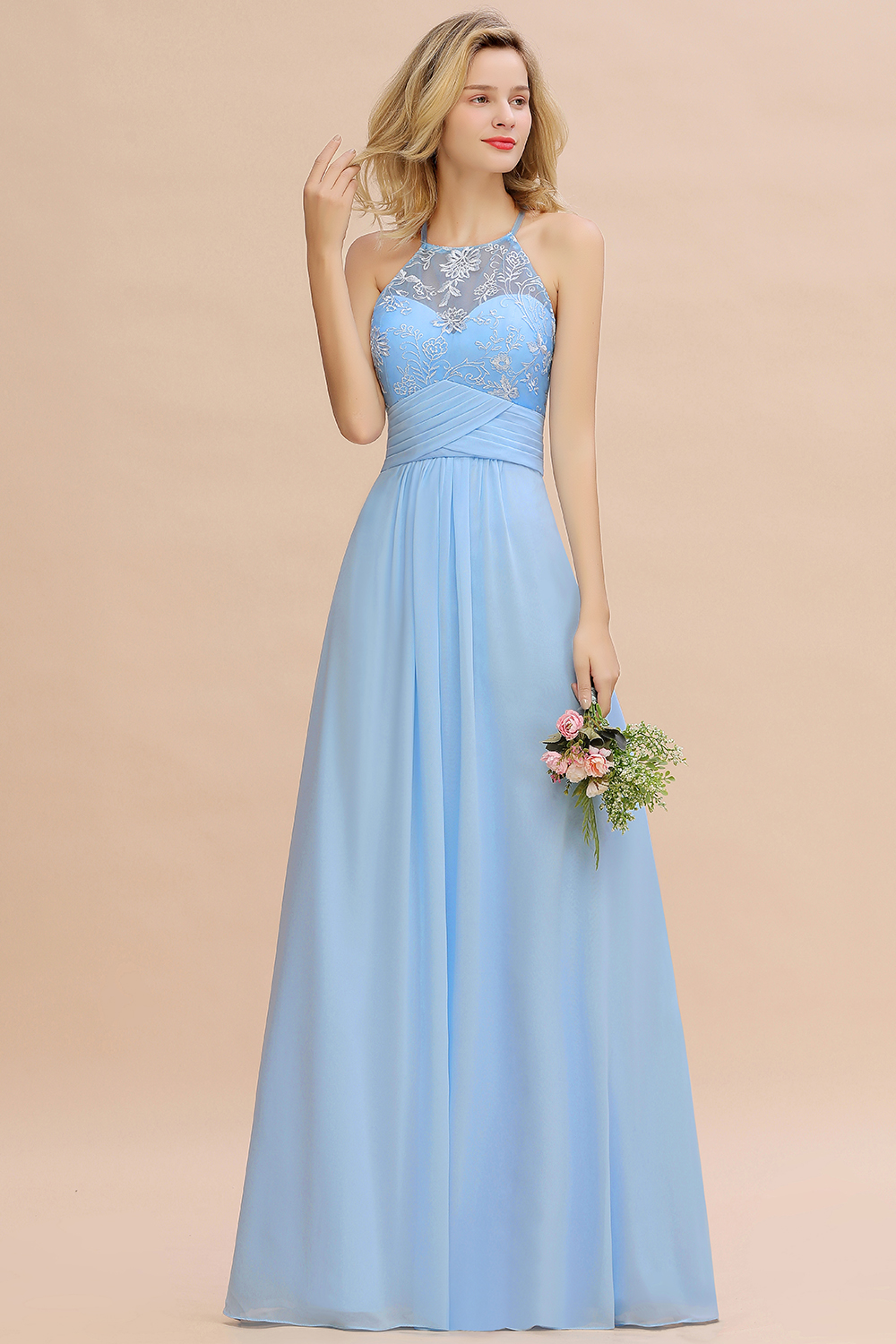 Abendkleider Lang Blau | Brautjungfernkleider Chiffon Günstig-Misshow.de