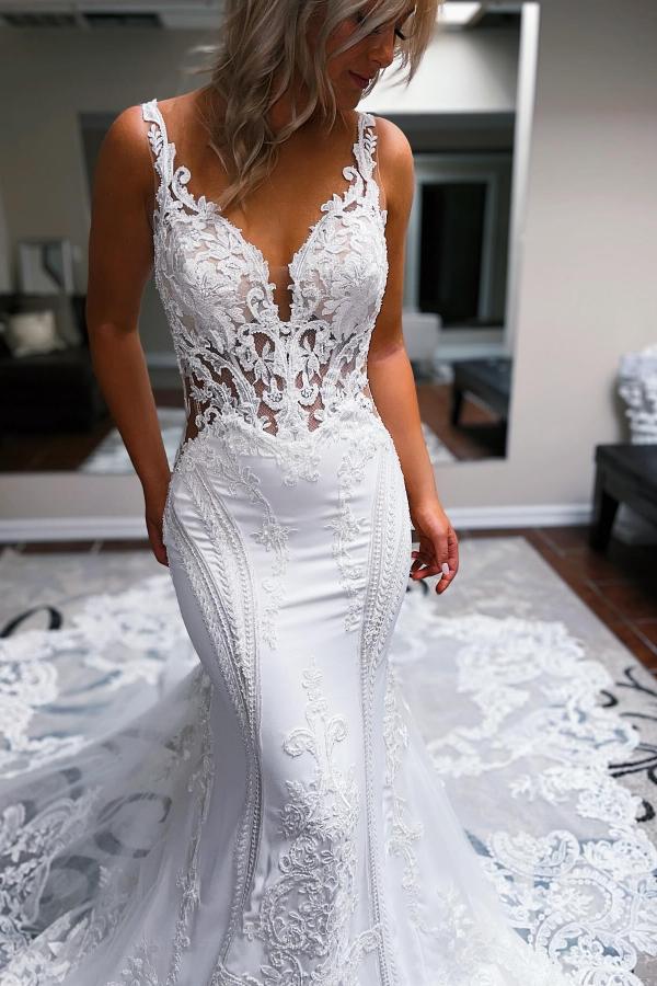 Schöne Brautkleider Meerjungfrau Stil | Hochzeitskleider mit Spitze-Misshow.de