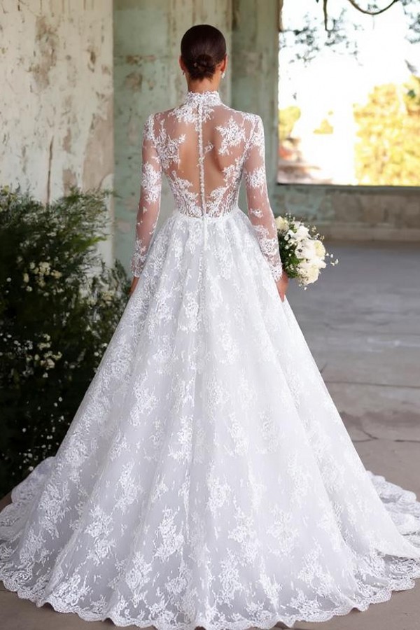 Designer Hochzeitskleider A Linie Spitze Brautkleider Mit Ärmel