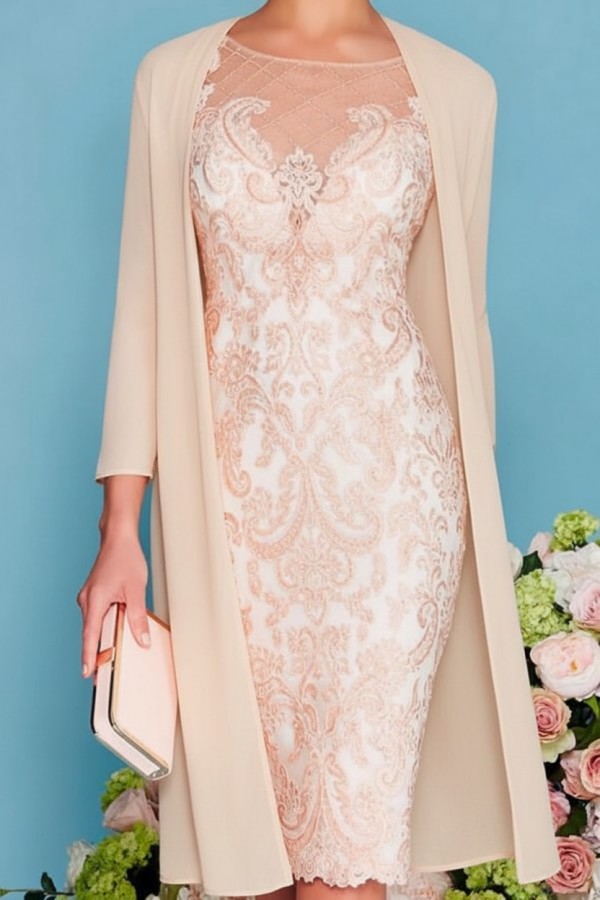 Designer Brautmutterkleider Rosa | 2 Teilige Spitze Kleider Brautmutter