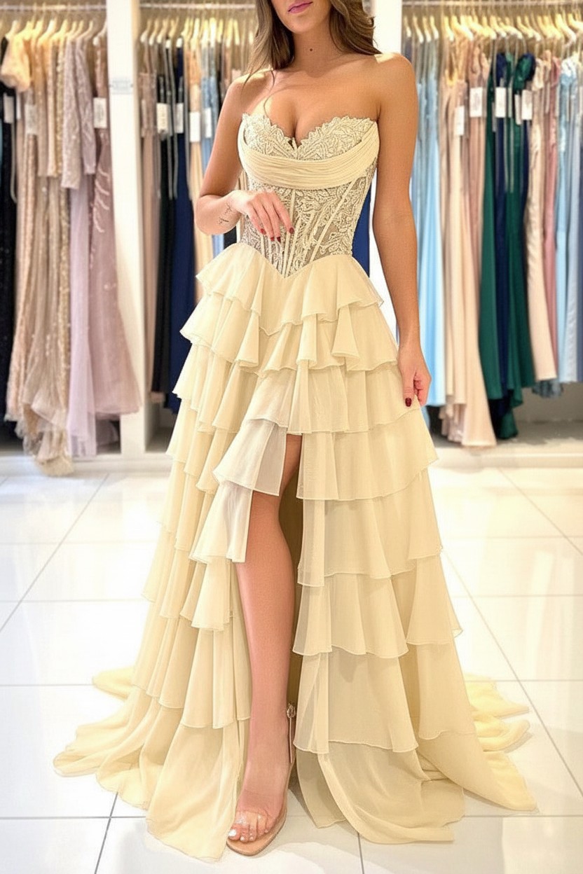 Elegante Abendkleider Lang Blau Ballkleider Mit Spitze