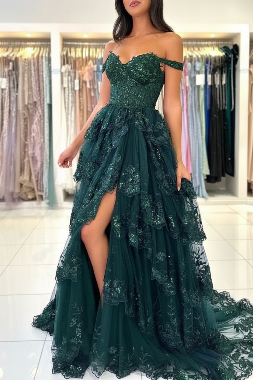 Moderne Abendkleider Schwarz | Abiballkleid mit Spitze