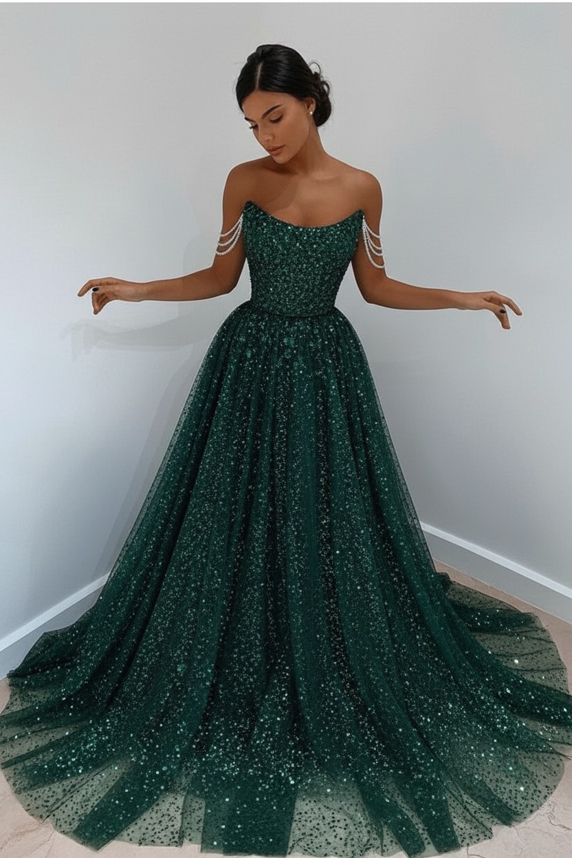 Elegante Abendkleider Lang Glitzer | Abiballkleider Lang Blau