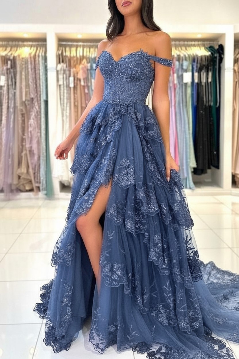 Moderne Abendkleider Lang | Abiballkleider Navy Blau