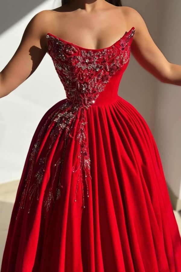 Designer Abendkleider Lang  Rot Ballkleider Abiballkleider Mit Glitzer-Misshow.de