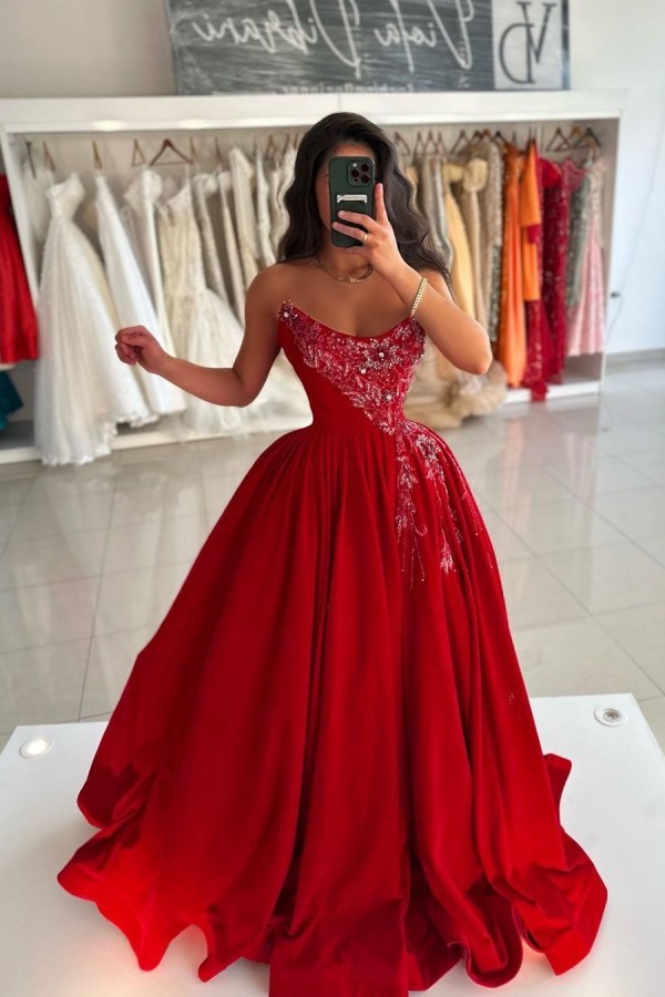 Designer Abendkleider Lang  Rot Ballkleider Abiballkleider Mit Glitzer-Misshow.de