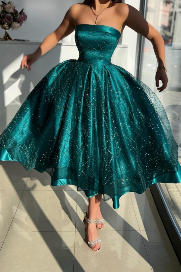 Dunkel Grün Cocktailkleider Kurz Abiballkleider Ballkleider mit Glitzer-Misshow.de