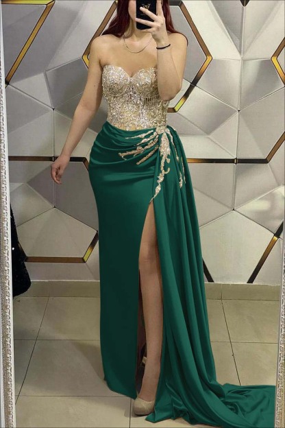 Designer Abendkleider Lang Glitzer | Gold Abiballkleider mit Spitze