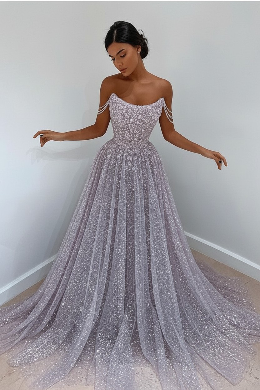 Elegante Abendkleider Lang Glitzer | Abiballkleider Lang Blau