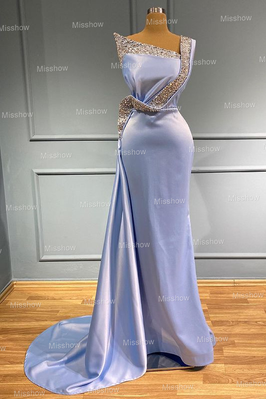 Elegante Abendkleider Lang Blau | Abiballkleider mit Glitzer