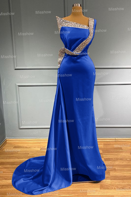 Elegante Abendkleider Lang Blau | Abiballkleider mit Glitzer