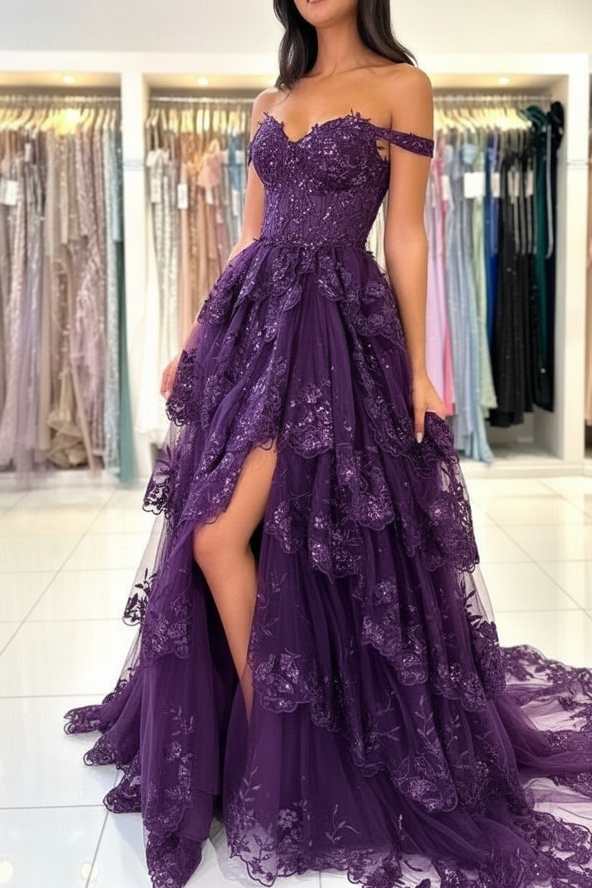 Moderne Abendkleider Schwarz | Abiballkleid mit Spitze