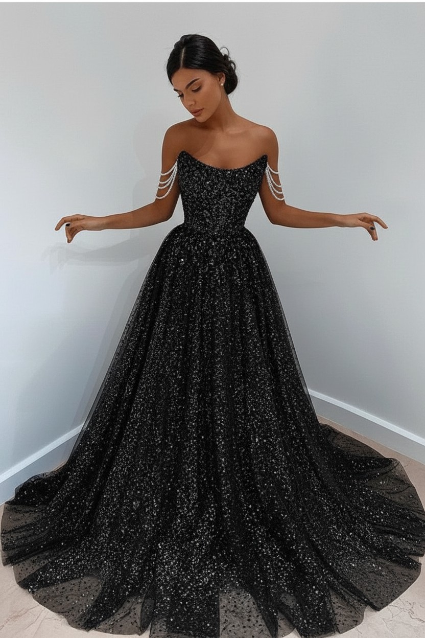 Elegante Abendkleider Lang Glitzer | Abiballkleider Lang Blau