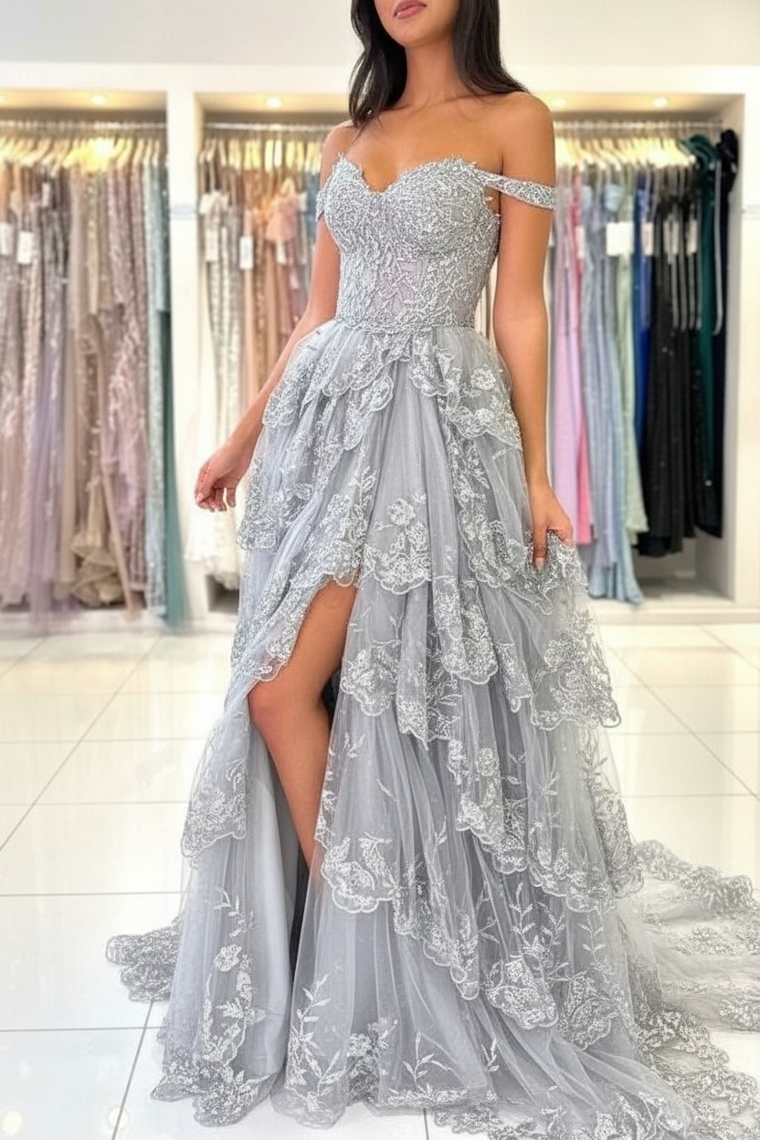 Moderne Abendkleider Schwarz | Abiballkleid mit Spitze