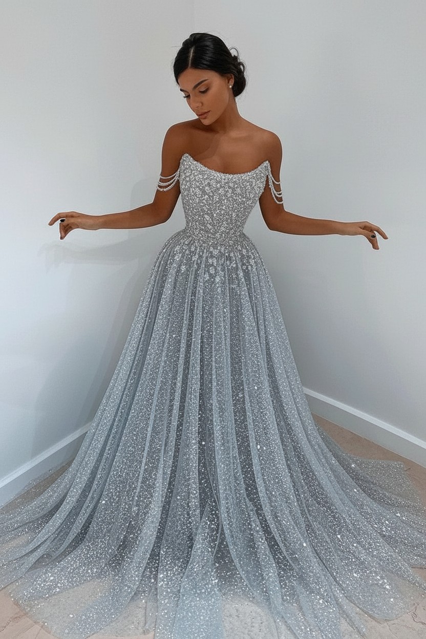 Elegante Abendkleider Lang Glitzer | Abiballkleider Lang Blau