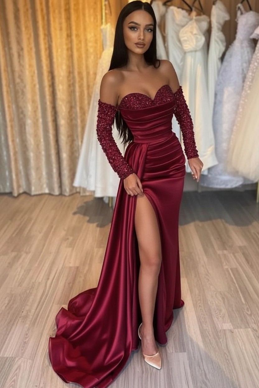 Schwarzes Abendkleid Lang Günstig | Abiballkleider mit Ärmel