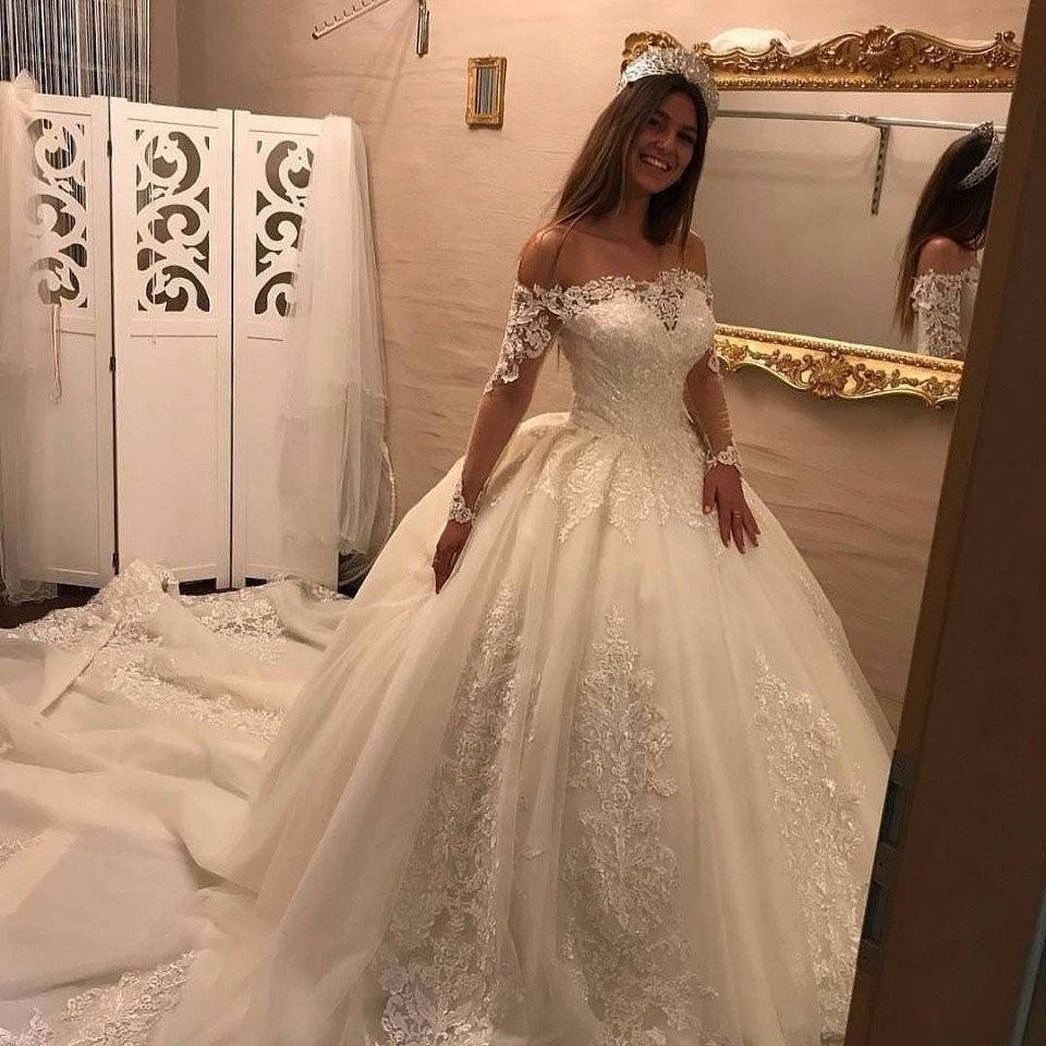 Luxury Brautkleider Spitze Mit Lange Ärmel Prinzessin Hochzeitskleider Günstig Online-Misshow.de