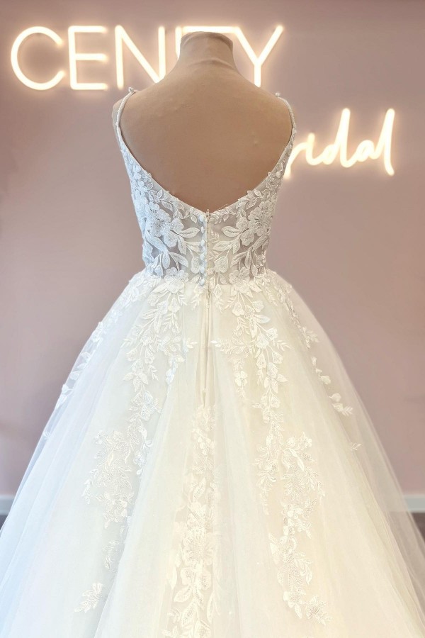 Schöne Brautkleider Spaghetti-Träger Spitzer | Hochzeitskleider online-Misshow.de