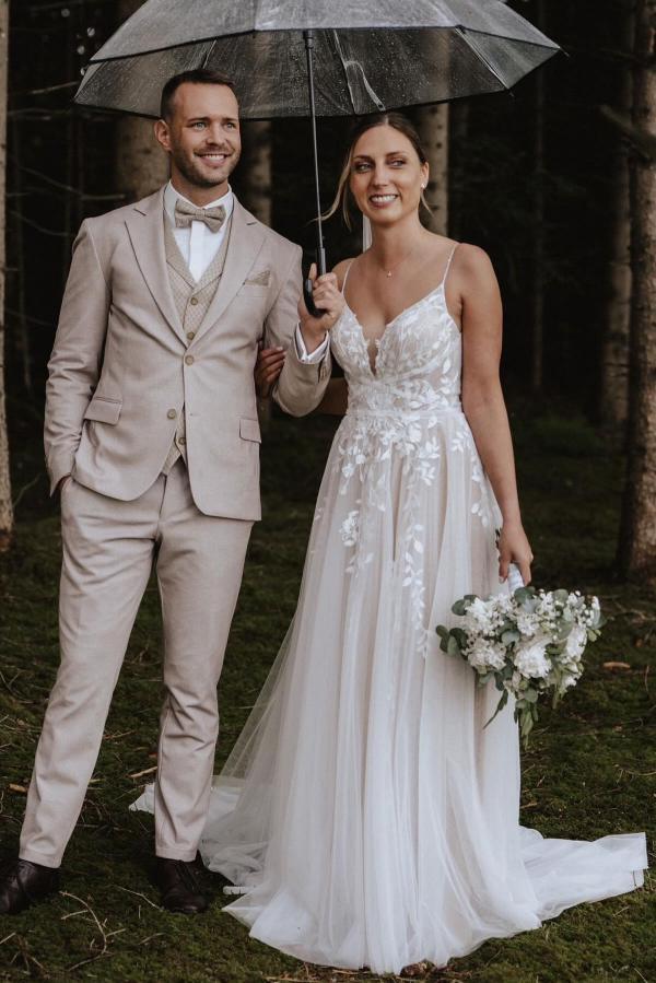 Schlichte Brautkleider A-Linie | Hochzeitskleider Spitze Lang