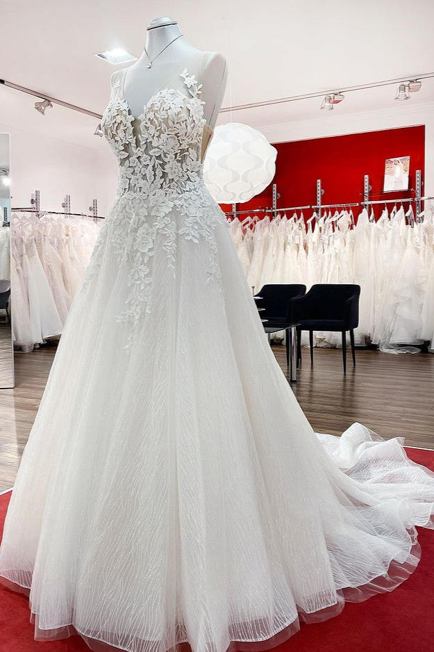 Romantic Brautkleider A Linie | Hochzeitskleider mit Spitze-Misshow.de